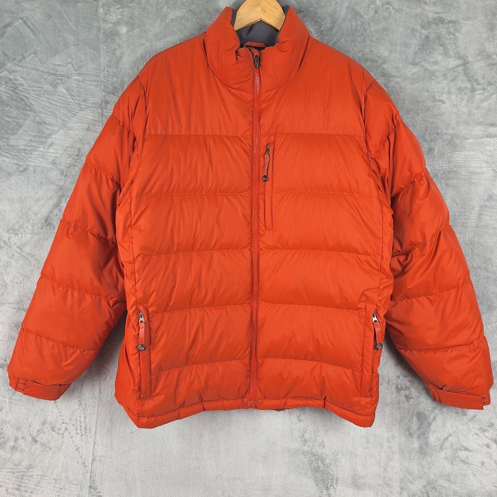 LL Bean Jacket Mens Large Orange Goose Down Puffer Full Zip Outdoors Gorpcore